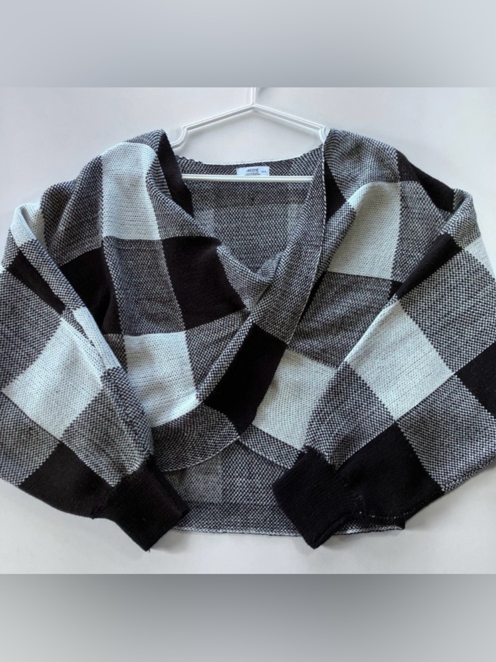 Ardene Buffalo Plaid Twist Front Pullover Sweater Balloon Sleeve Checkered M